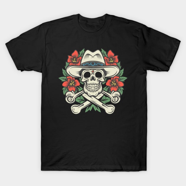 Cowboy Skull tattoo art T-Shirt by Goku Creations